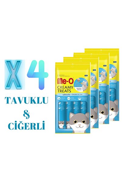 me-o Meo Creamy Treats Sıvı Kedi Ödül Maması 4 Lü Set Tavuk&ciğerli 4x15 gr T...