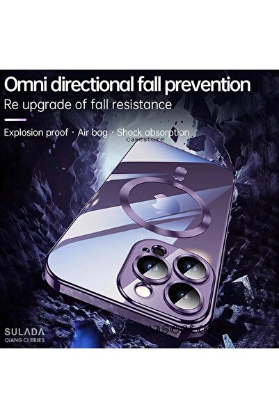 m.tk moveteck Iphone 13 Pro Uyumlu Kılıf Kamera Lens Üstü Tam Korumalı Manyetik Magsafe Derin Mor Şarj Case