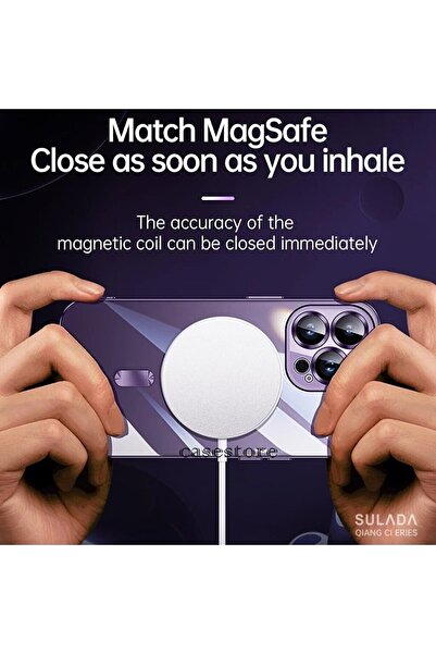 m.tk moveteck Iphone 13 Pro Uyumlu Kılıf Kamera Lens Üstü Tam Korumalı Manyetik Magsafe Derin Mor Şarj Case