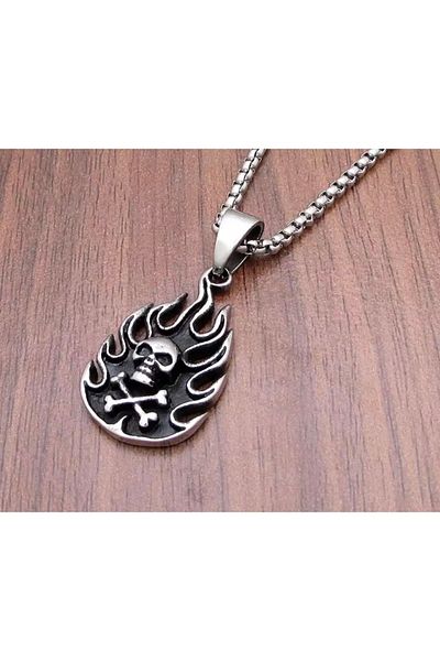Köstebek Gothic Flame Skull Pirate Necklace