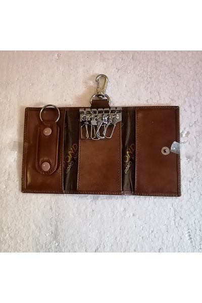 Bond Unisex Genuine Leather Burnt Tan Antique 3 Hidden Compartments 6 Silver Hook Belt Hanger Keychain
