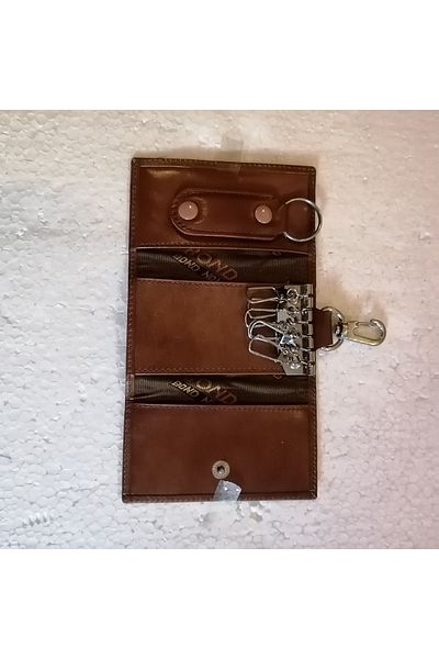 Bond Unisex Genuine Leather Burnt Tan Antique 3 Hidden Compartments 6 Silver Hook Belt Hanger Keychain