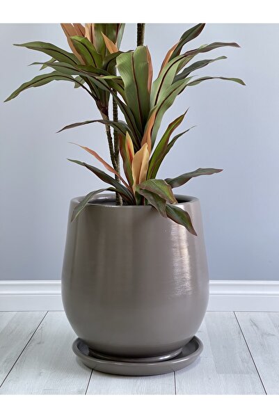 odka 10litre Armut Saksı Tabaklı 23cmx23cm Vizon Renk