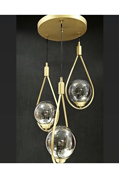 OSC HOME AYDINLATMA TASARIM Damla 3lü Eskitme Boyalı Avize Füme Camlı