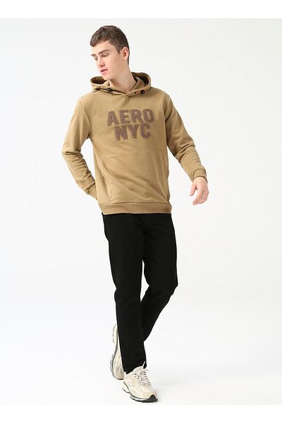 Aeropostale Kapuzenkragen Besticktes Dunkelbeige Herren Sweatshirt E-urban