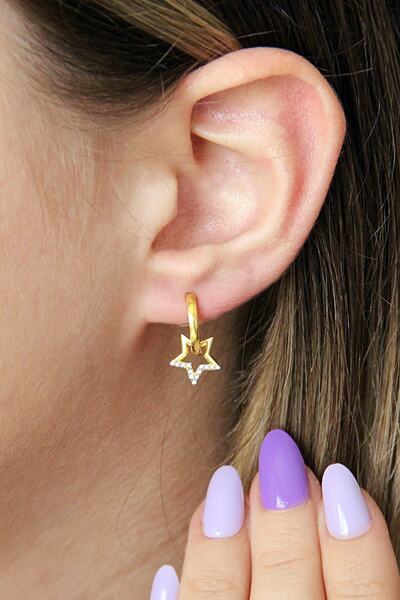 Argentum Concept 18k Altın Kaplamalı 925 Ayar Gümüş Yıldız Figürlü Halka Küpe - 12043602