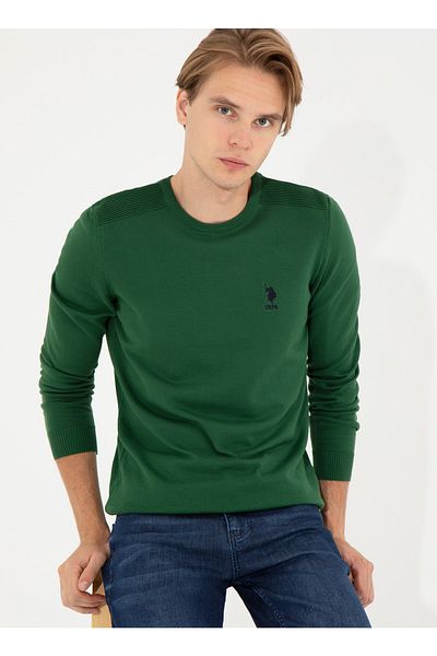 U.S. Polo Assn. Pulover verde pentru bărbați cu gât crew - Td01-bsk22