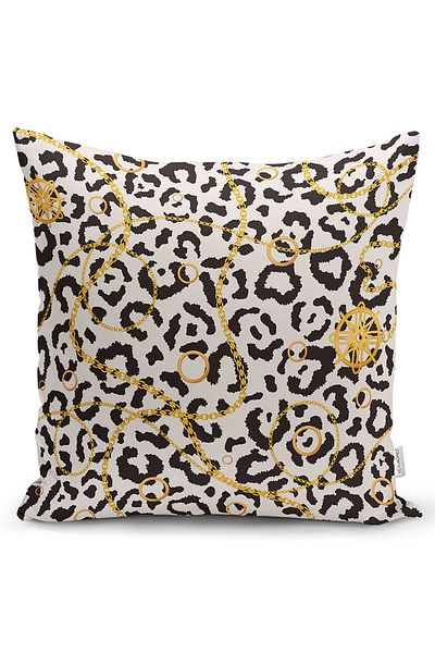 Realhomes Double Sided Zebra Patterned Gold Detailed Modern Raschel Knitted Pillow Throw Pillow Cover