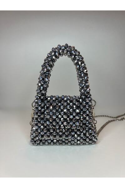 Jasmine Crystal Bag Jasmine Sirius Mini Gümüş Rengi Kristal Boncuk Askılı El ...