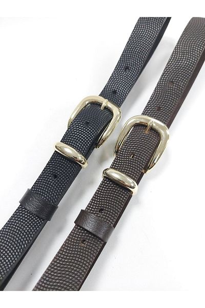 Kemerix 100% Genuine Leather Women's Black and Bitter Brown 2-Piece Belt with Gold Buckle