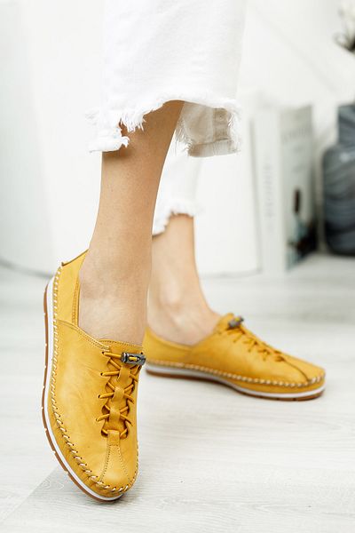 Deripabuc Genuine Leather Yellow Women's Leather Ballerinas Dp16-0052