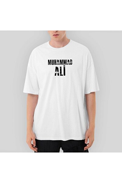 Z zepplin Muhammad Ali Black Text Oversize White T-Shirt