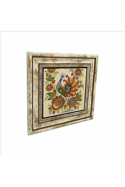Sadrazam Pictură cu piatră naturală imprimată cu păun (25cmx25cm)(krg-160)