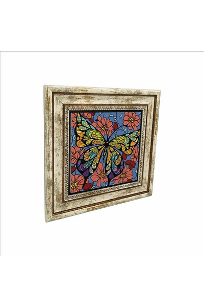 Sadrazam Pictură cu piatră naturală imprimată cu fluturi (25cmx25cm)(krg-152)
