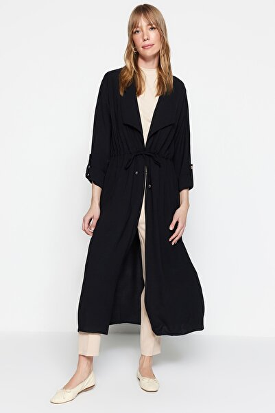 Trendyol Modest Μαύρο μπουφάν με λεπτομέρεια γραβάτας