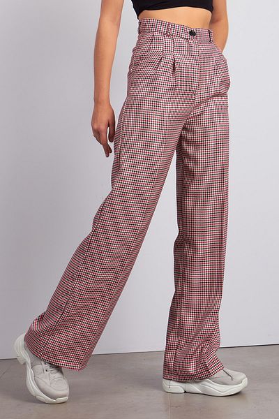 Ortaya Çık Pink Houndstooth Fabric Palazzo Trousers