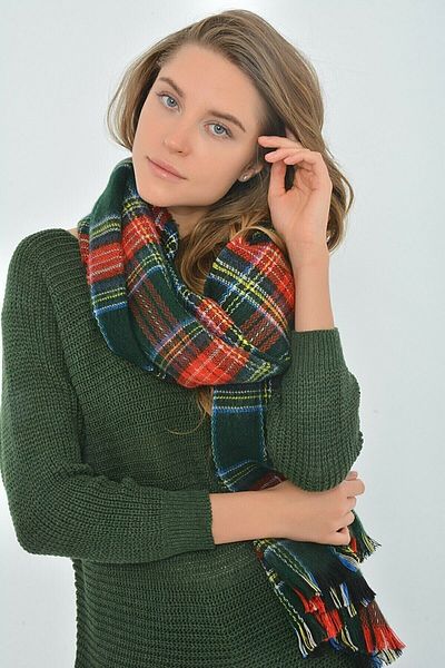 Makro Optik Plaid Unisex Green Shawl Scarf