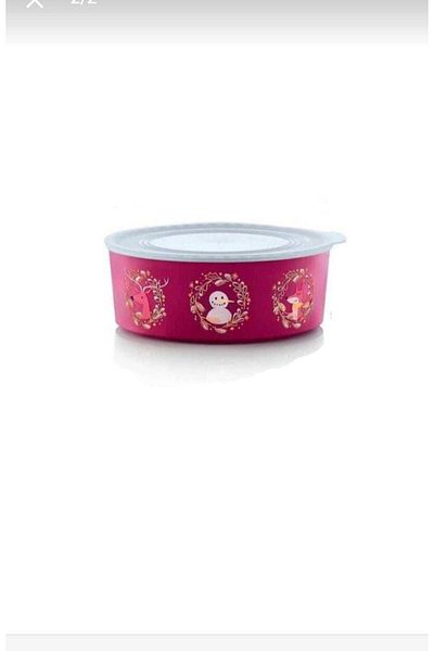 Tupperware Water Round Cherry Snowman Christmas Cookie Box