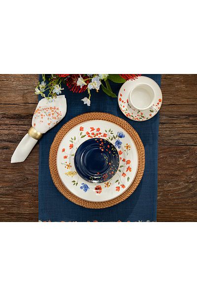 English Home Belleza New Bone China Sweet Plate 15 cm Navy Blue-Orange-Green