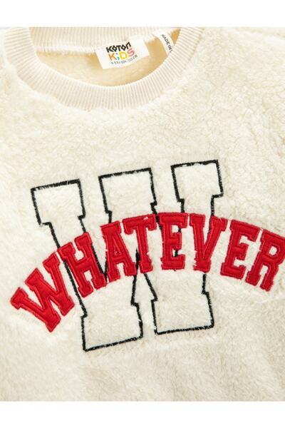 Koton Plyšová mikina s vyšívaným dlouhým rukávem s výstřihem