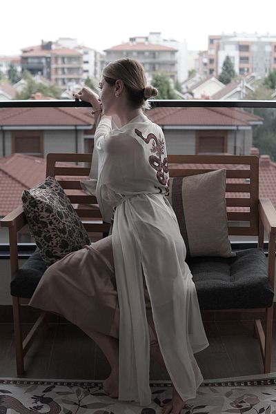 Mita Concept Ecru Chiffon Bat Sleeve Kimono