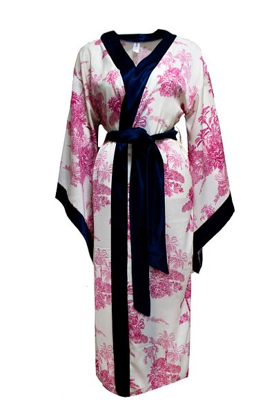 Mita Concept Cotton Satin Navy Blue Striped Bat Sleeve Kimono Limited Edition