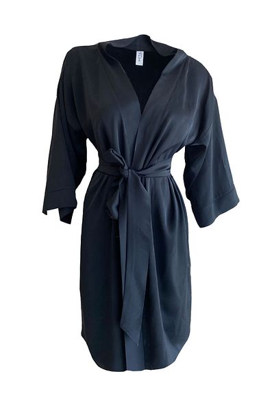 Mita Concept Black Satin Flat Sleeve Dressing Gown