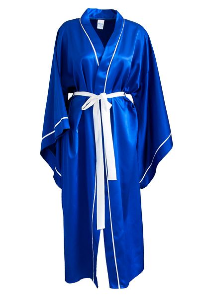 Mita Concept Saks Blue Bat Sleeve Kimono with White Piping