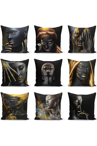 Realhomes Husă de pernă cu două fețe din aur african, cu figuri umane, decorative moderne, tricotate Raschel