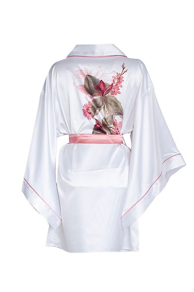 Mita Concept Kimono alb cu modele florale de dimensiuni mini