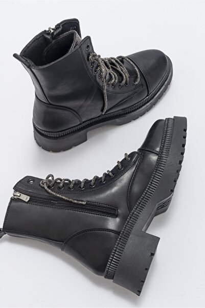 LuviShoes Abet Siyah Cilt Kadın Bot