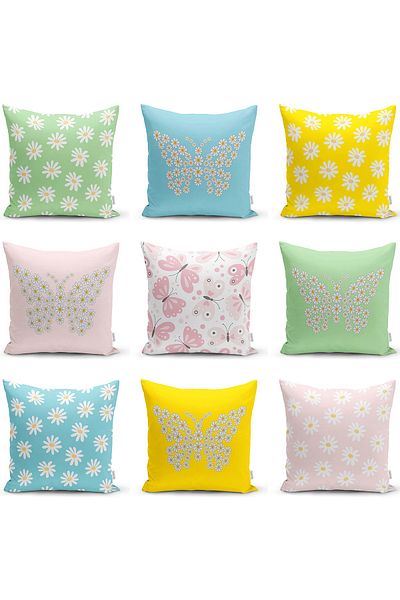 Realhomes Double Sided Blue Background Daisy Drawing Digital Printed Modern Raschel Knitted Pillow Throw Pillow Cover
