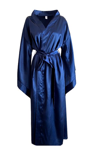 Mita Concept Navy Blue Satin Bat Sleeve Kimono