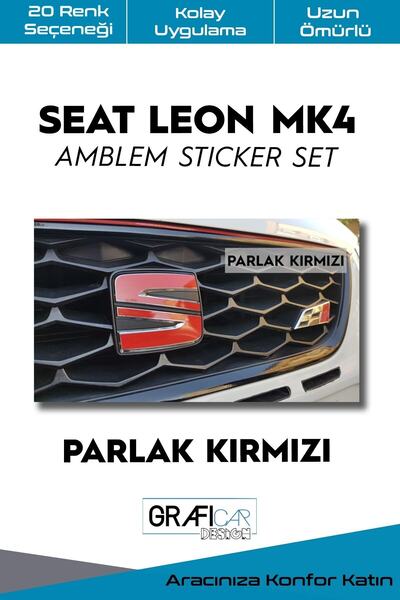 GRAFİCAR مجموعة ملصقات تزيين شعار سيارة سيات ليون Mk4 / بعد 2020 / أحمر لامع