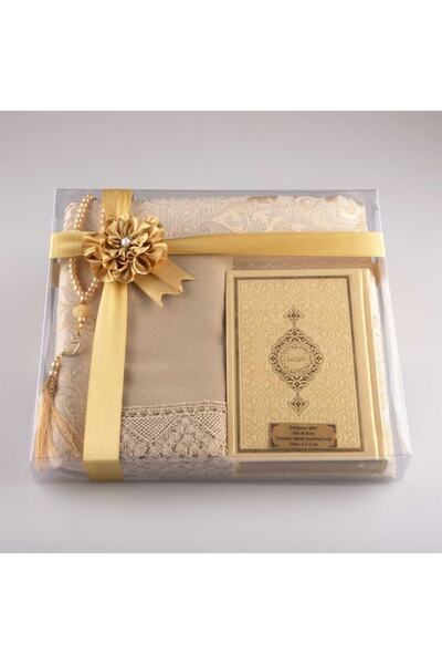 Hayrat Neşriyat Şal Seccade Tesbih Kuran Hediye Seti (ÇANTA BOY, GOLD)
