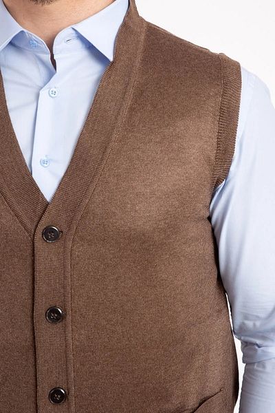 Gradyan Brown Men's Wool Knit Thin Knitwear Vest