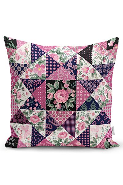 Realhomes Çift Taraflı Mürdüm Renk Patchwork Desenli Dekoratif Raşel Örme Yas...