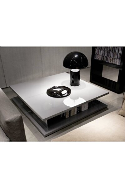 LUXURY VİLLA Luxury Gri Camlı Kitaplıklı Orta Sehpa 110x110 Yükseklik 40cm