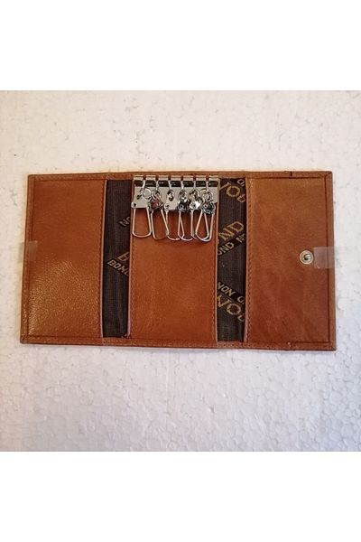 Bond Tan Unisex Genuine Leather - Snap Fastener, Hidden Eye, 6 Silver Metal Hooks Keychain
