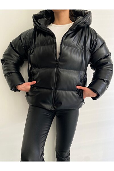 Ekim Store Palton din piele cu glugă