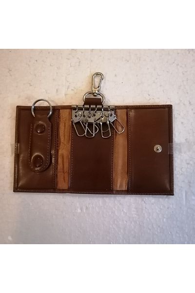 Bond Unisex Genuine Leather Brown Antique Single Snap Three Hidden Eye 6 Silver Metal Hook Belt Strap Keychain