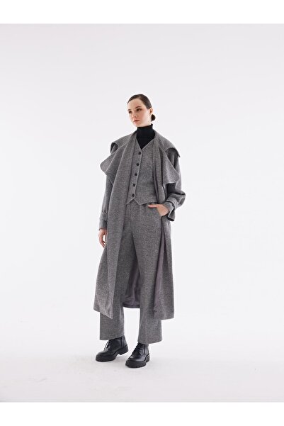 Juste Studio Knitted Gray Palazzo Trouser-vest Set