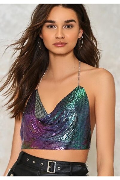 WAHSHE Aurora Zincirli Degaje Yaka Dekolteli Crop Bluz