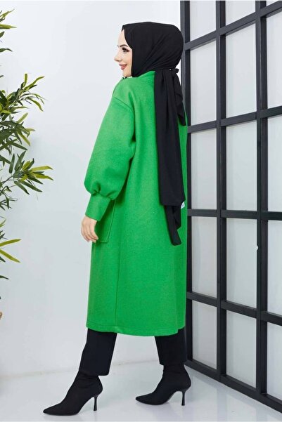 She Olive Sequin Hijab Stamp Coat -green
