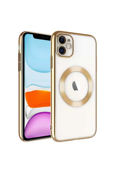 Gpack Apple Iphone 11 Kılıf Sert Pc Transparans Arka Kamera Korumalı Riksos Gold