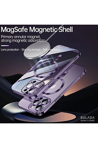 m.tk moveteck Iphone 13 Pro Uyumlu Kılıf Kamera Lens Üstü Tam Korumalı Manyetik Magsafe Derin Mor Şarj Case