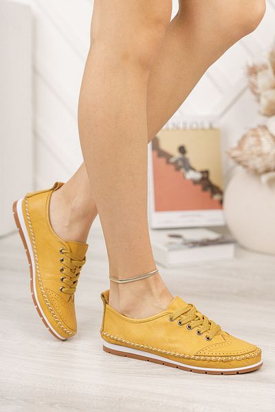 Deripabuc Yellow Women's Genuine Leather Ballerinas Dp16-0061