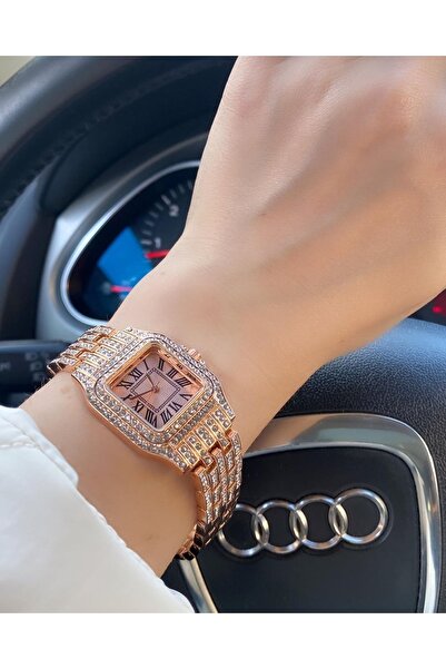 İSTLİV ساعة يد تناظرية بلون وردي مرصعة بأحجار الزركون