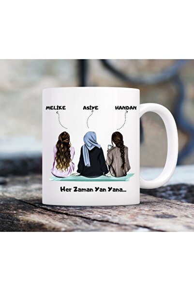 HobiShop Kişiye Özel Her Zaman Yan Yana 3'lü Arkadaşlık Kupası