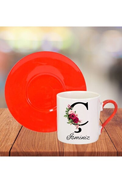 Florence Event Kişiye Özel Isim Yazılı Ç Harfi Kırmızı Türk Kahvesi Fincanı